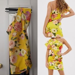 ASOS one shoulder yellow floral dress